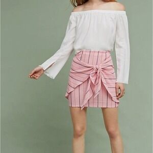 Anthropologie Holding Horses Pink Striped Tie Front Mini Skirt XS New